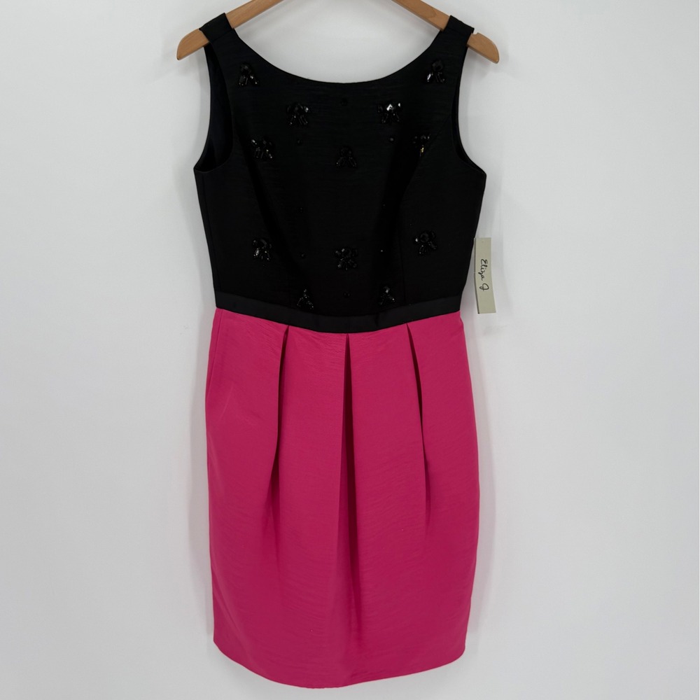 Eliza J Black & Pink Beaded Sleeveless Mini Sheath Dress Size 8‎ NWT